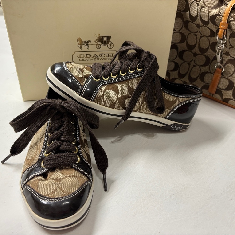 Coach Brodi Sneakers, Signature C, Brown Patent